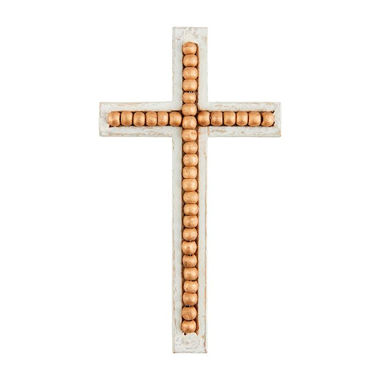 Mud Pie Gold Bead Wooden Cross - Large