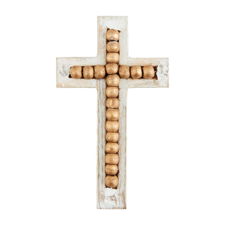 Mud Pie Gold Bead Wooden Cross - Small