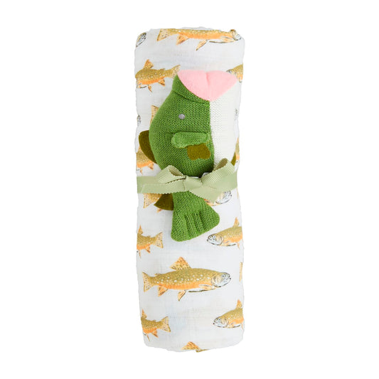 Mud Pie Fish Swaddle & Rattle Set