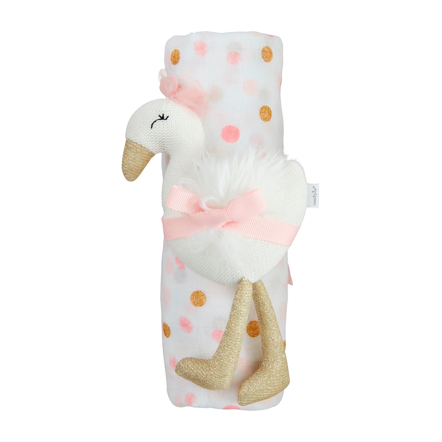 Mud Pie Pink & Gold Swan Swaddle & Rattle Set