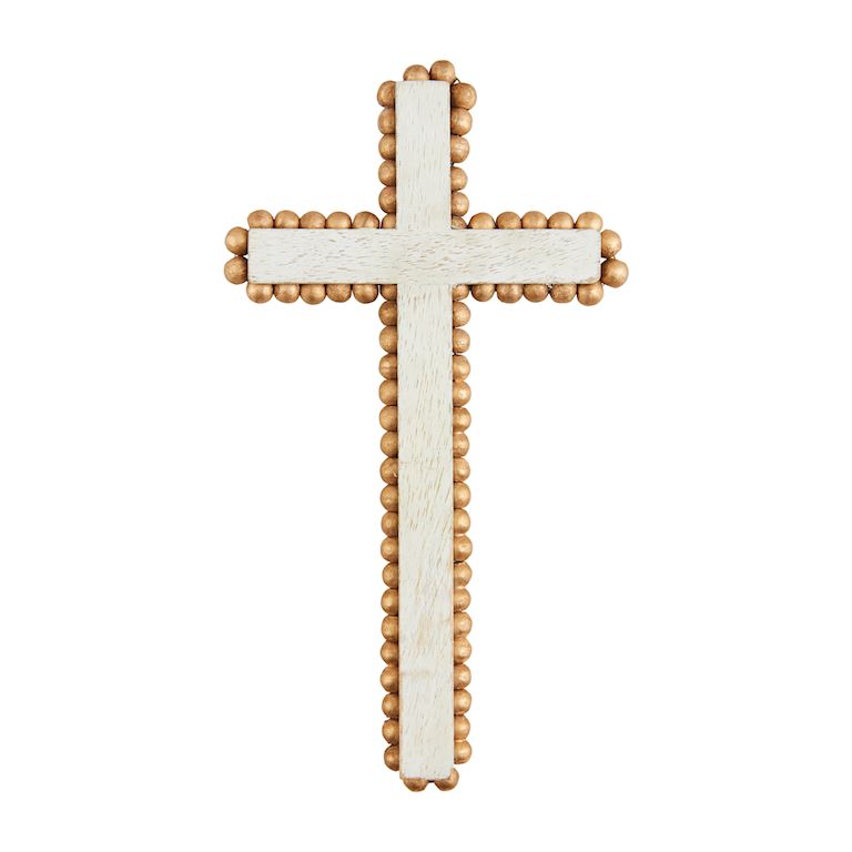 Mud Pie Gold Bead Wooden Cross  - Medium