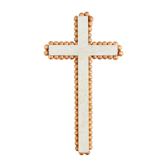 Mud Pie Gold Bead Wooden Cross  - Medium