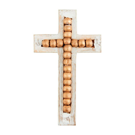 Mud Pie Gold Bead Wooden Cross - Small