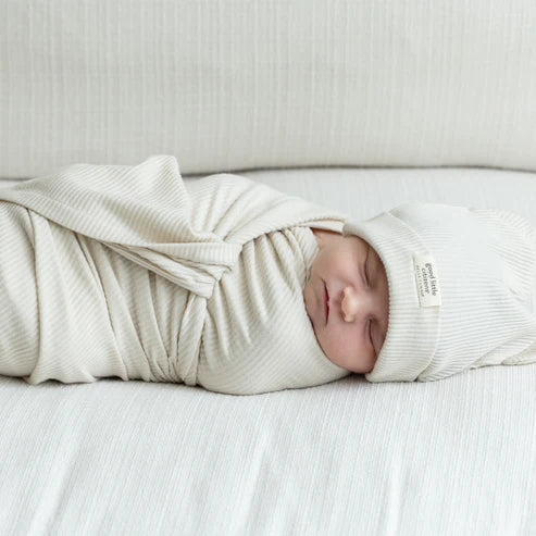 Bella Tunno Ribbed Swaddle & Beanie Set - Linen