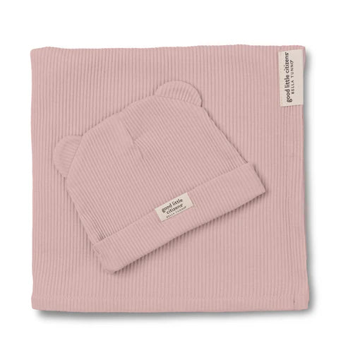 Bella Tunno Ribbed Swaddle & Beanie Set - Orchid