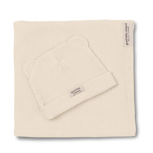 Bella Tunno Ribbed Swaddle & Beanie Set - Linen