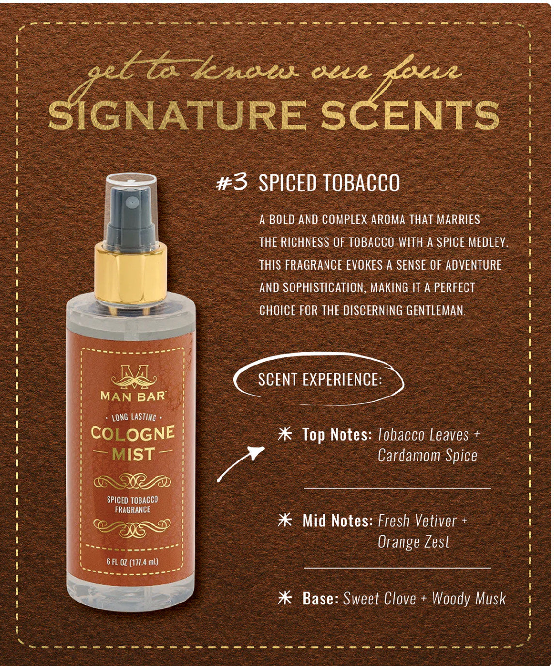 Cologne Mist, Spiced Tobacco Fragrance
