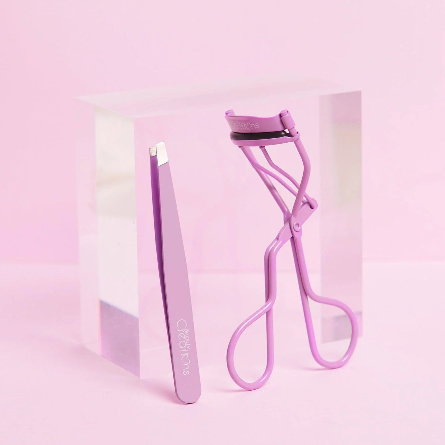 Beauty Creations Eyelash Curler & Tweezer set, purple